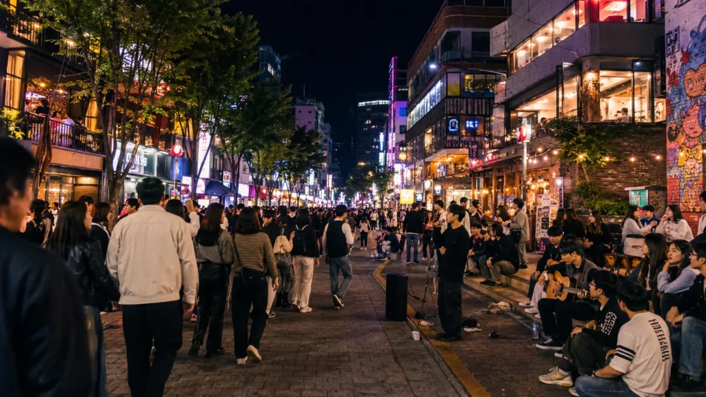 Nightlife and street performances in Hongdae