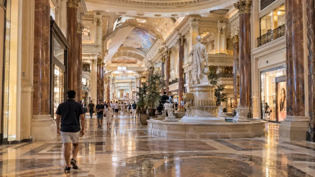 Roman-inspired interior of the Forum Shops at Caesars Palace.
