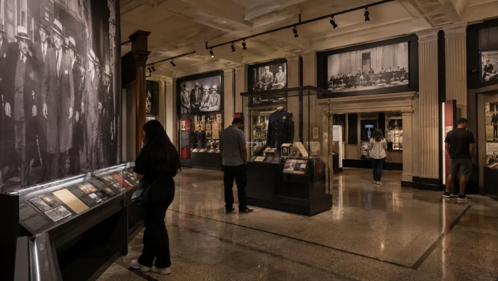 Historical exhibits inside the Mob Museum in Downtown Las Vegas.